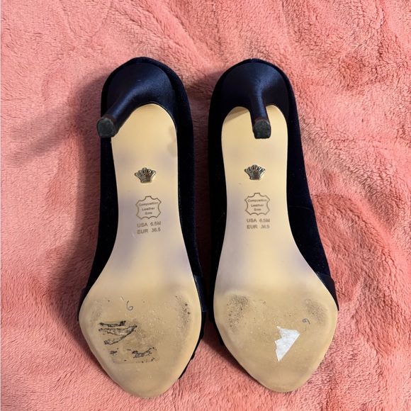 Nina New York Navy Satin Peep Toe Heels Rhinestone Size 6.5 - Picture 3 of 8